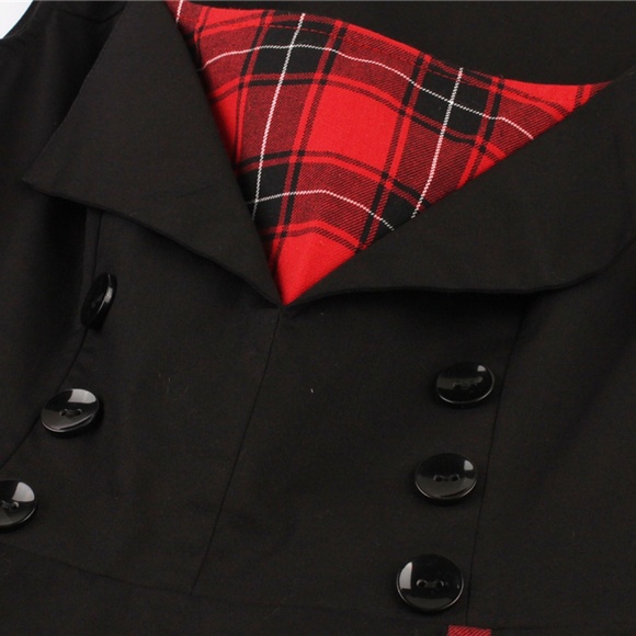 Retro Buttons and Plaid Sleeveless Dress - Picture 5 of 7